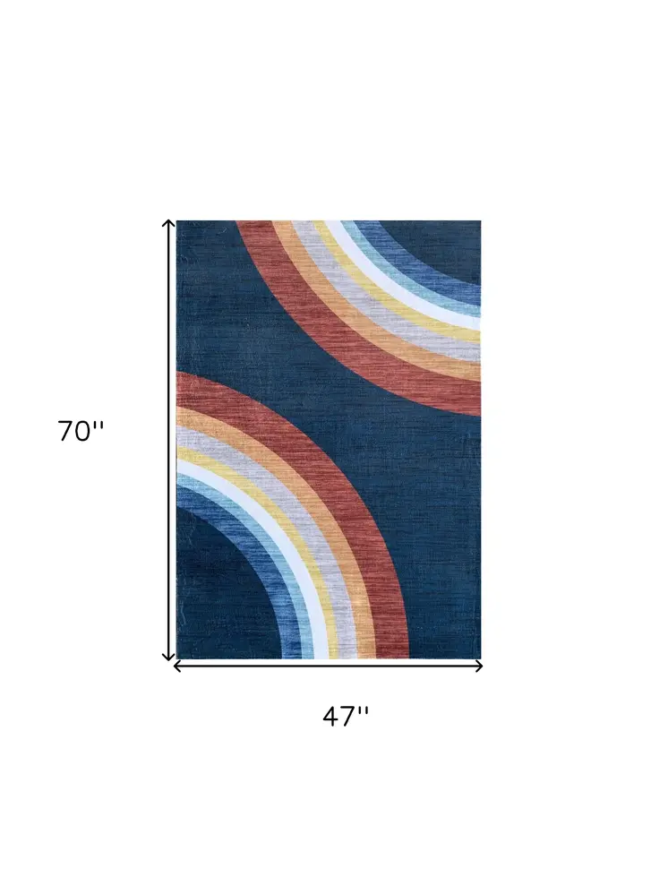4' X 6' Navy Red and Orange Juvenile Rainbows Youthful Area Rug