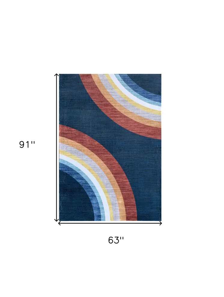 5' X 8' Navy Red and Orange Juvenile Rainbows Youthful Area Rug