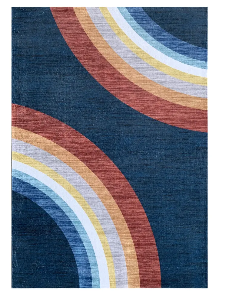 8' X 11' Navy Red and Orange Juvenile Rainbows Youthful Area Rug