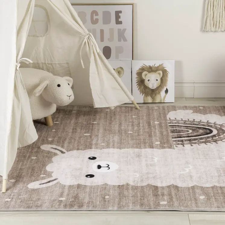 4' X 6' Brown and Beige Juvenile Animals Youthful Area Rug
