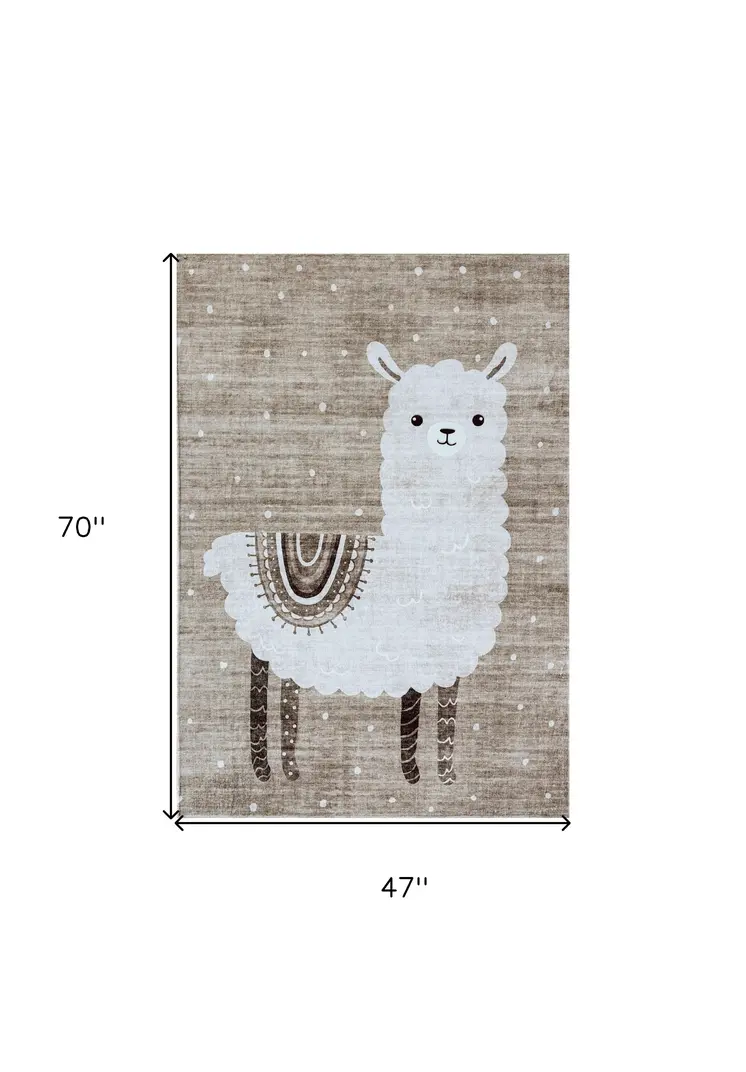 4' X 6' Brown and Beige Juvenile Animals Youthful Area Rug