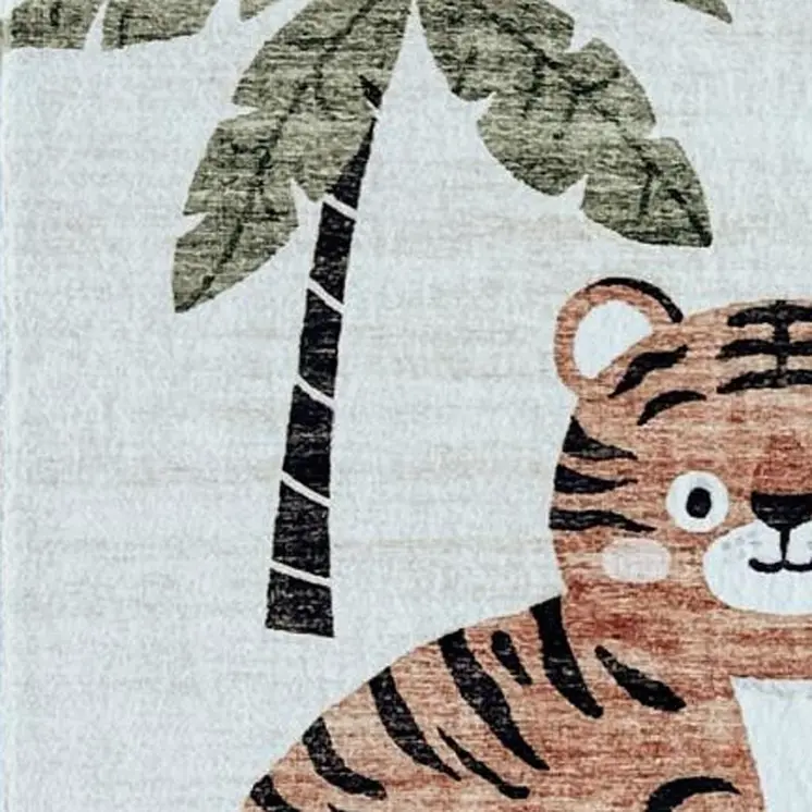 4' X 6' Gray Brown and Green Juvenile Zoo Animals Youthful Area Rug
