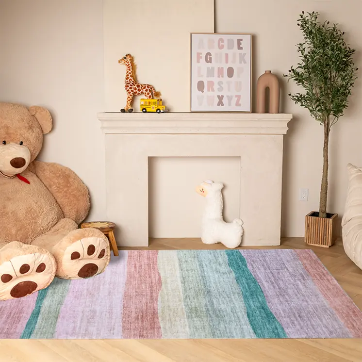 4' X 6' Pink Green and Purple Juvenile Rainbows Youthful Area Rug
