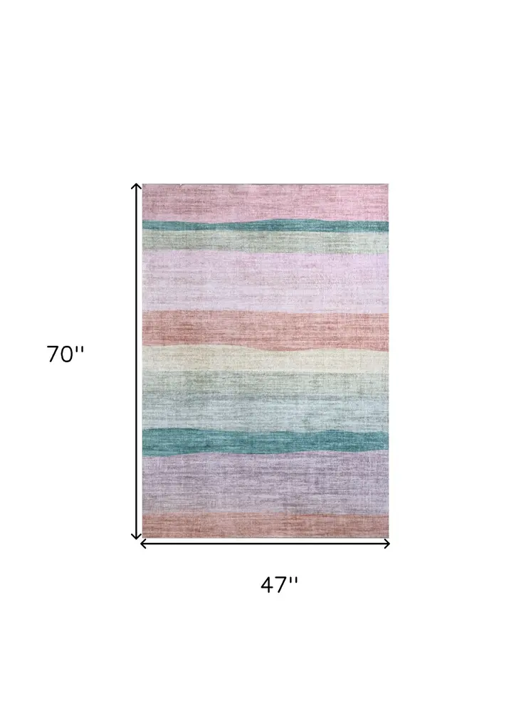 4' X 6' Pink Green and Purple Juvenile Rainbows Youthful Area Rug