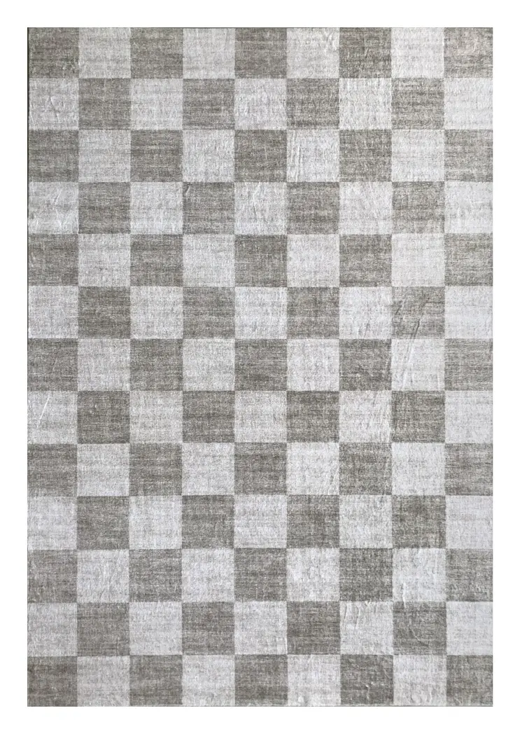 4' X 6' Beige and Brown Checkered Area Rug