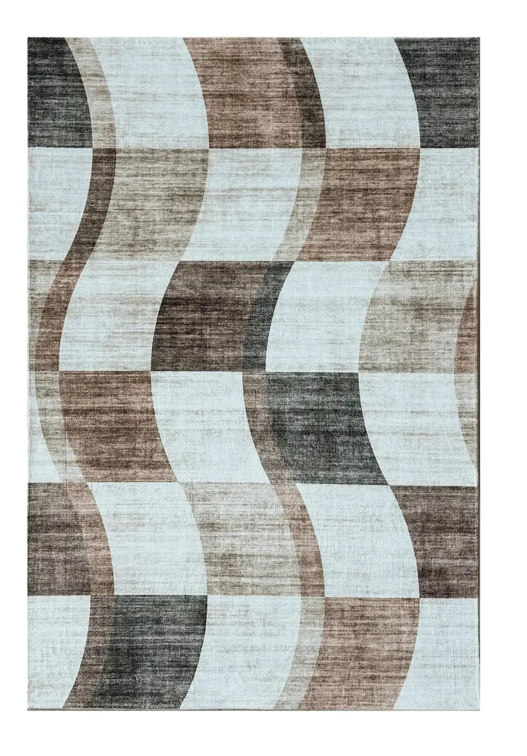 8' X 11' Beige Brown and Gray Checkered Area Rug