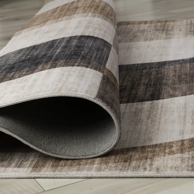 8' X 11' Beige Brown and Gray Checkered Area Rug