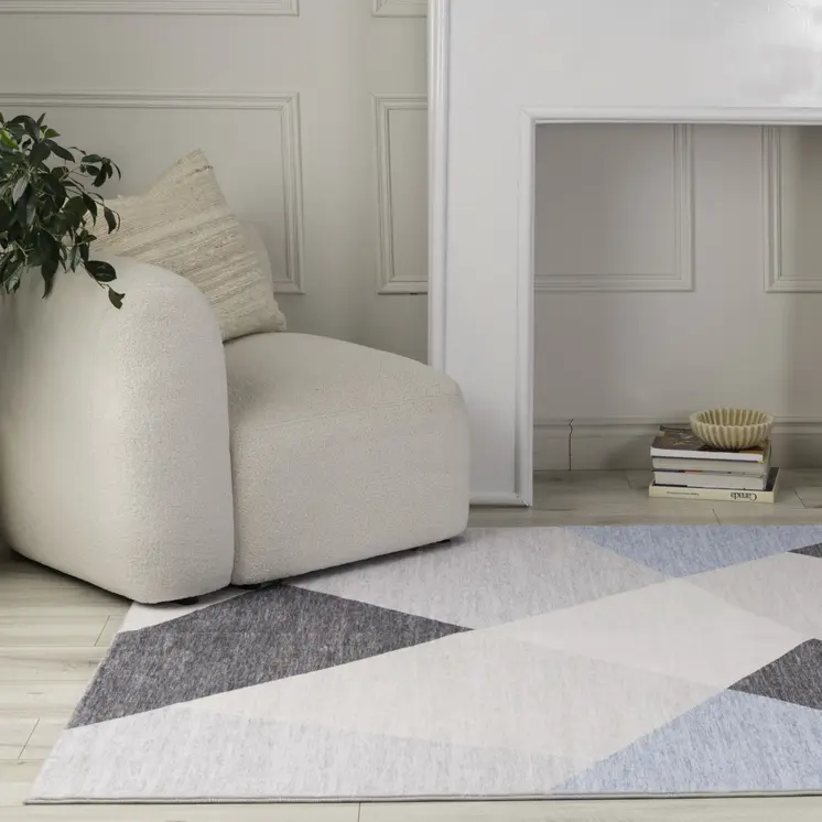 5' X 8' Blue and Gray Geometric Area Rug