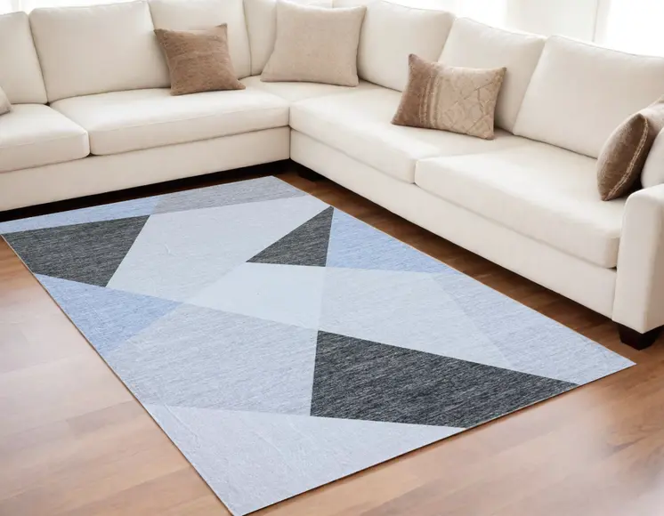 5' X 8' Blue and Gray Geometric Area Rug