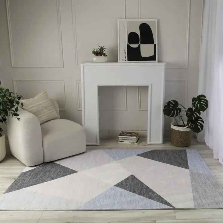 8' X 11' Blue and Gray Geometric Area Rug