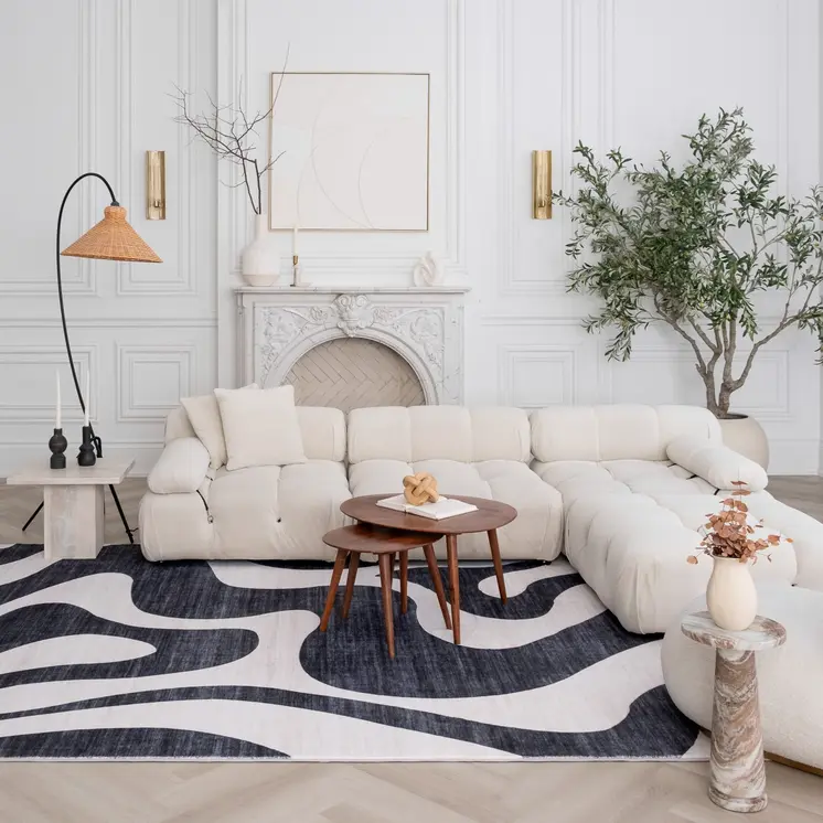 7' X 10' Black and White Zebra Print Area Rug