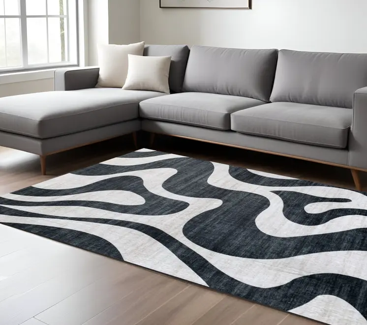 8' X 11' Black and White Zebra Print Area Rug