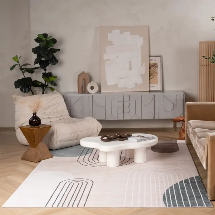 7' X 10' Beige Brown and Green Abstract Area Rug