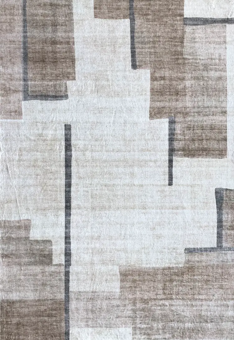 5' X 8' Beige and Brown Abstract Area Rug