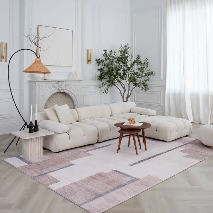 5' X 8' Beige and Brown Abstract Area Rug