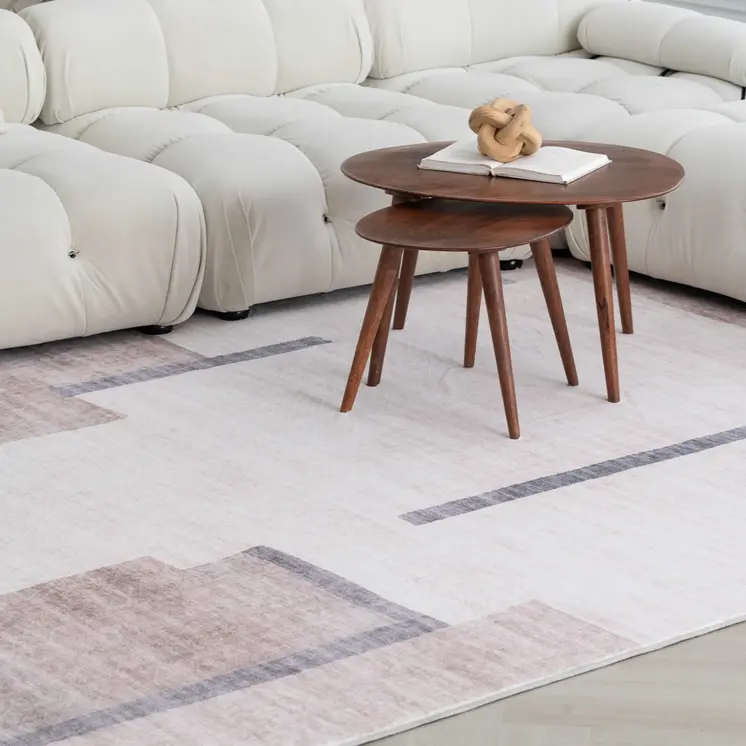 5' X 8' Beige and Brown Abstract Area Rug