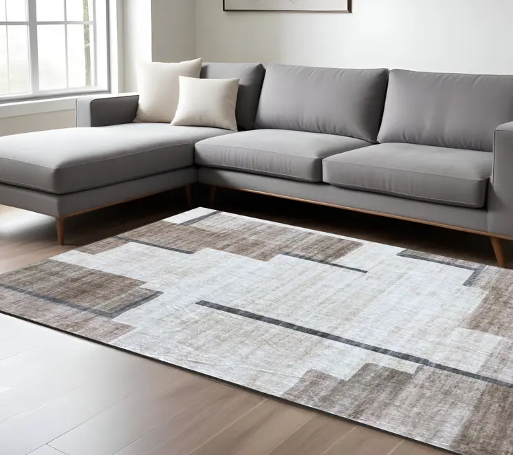 8' X 11' Beige and Brown Abstract Area Rug