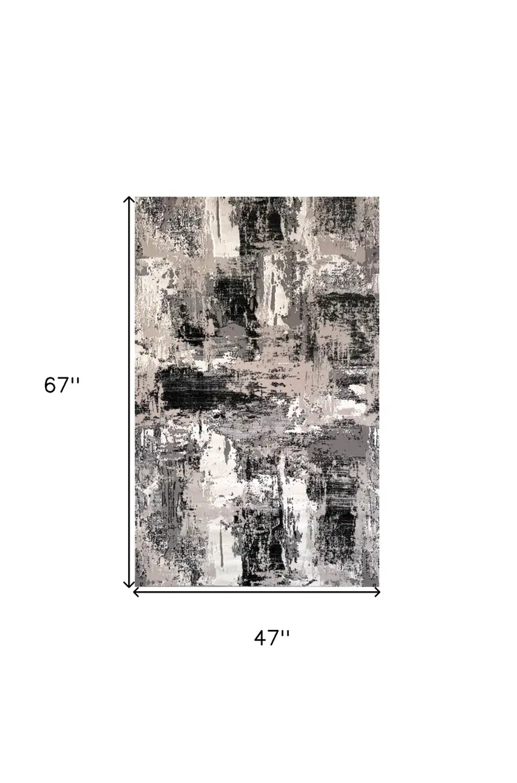 4' X 6' Black Gray and Beige Abstract Area Rug