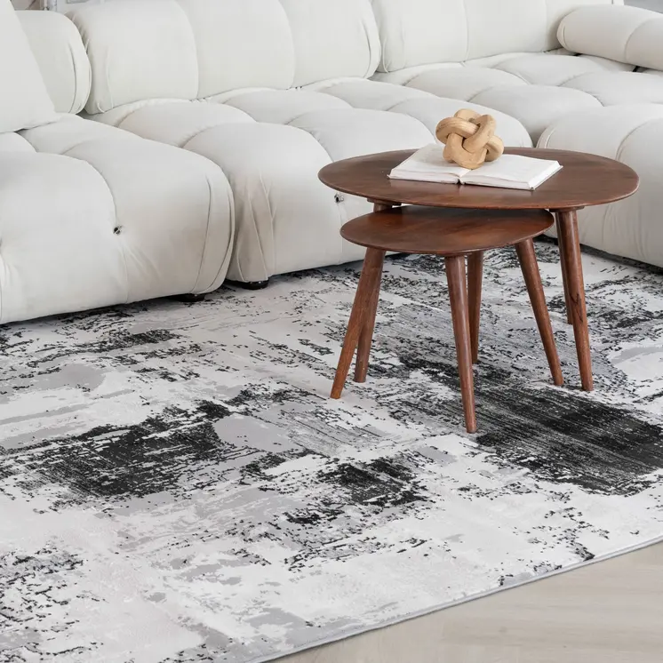 4' X 6' Black Gray and Beige Abstract Area Rug