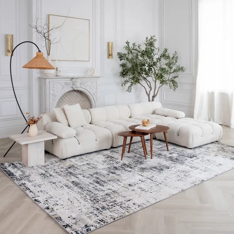 4' X 6' Beige Gray and White Abstract Area Rug