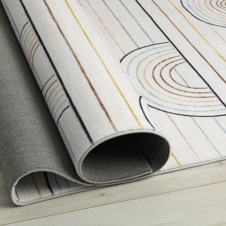 7' X 10' Ivory Blue and Yellow Juvenile Rainbows Youthful Area Rug