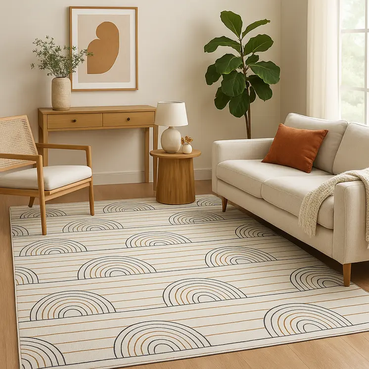 8' X 11' Ivory Blue and Yellow Juvenile Rainbows Youthful Area Rug
