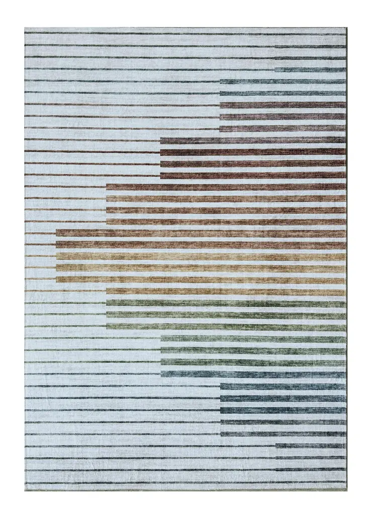 8' X 11' Beige Blue and Brown Striped Area Rug