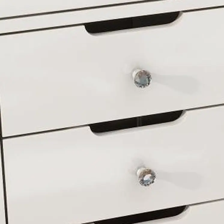 51" White Glass and Wood Vanity Table With Thirteen Drawers
