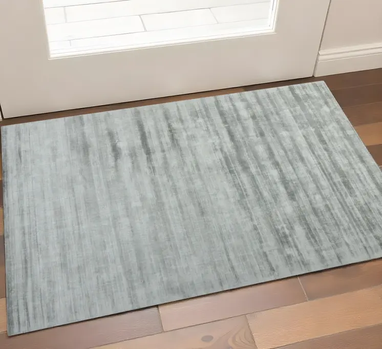 2' X 3' Silver And Gray Abstract Hand Woven Area Rug