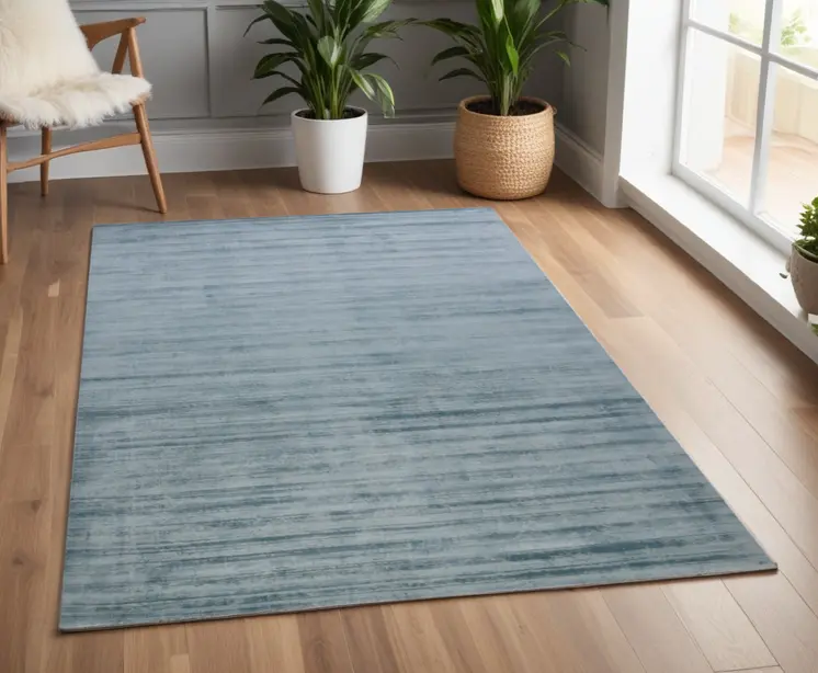 4' X 6' Light Blue And Dark Blue Striped Hand Woven Area Rug