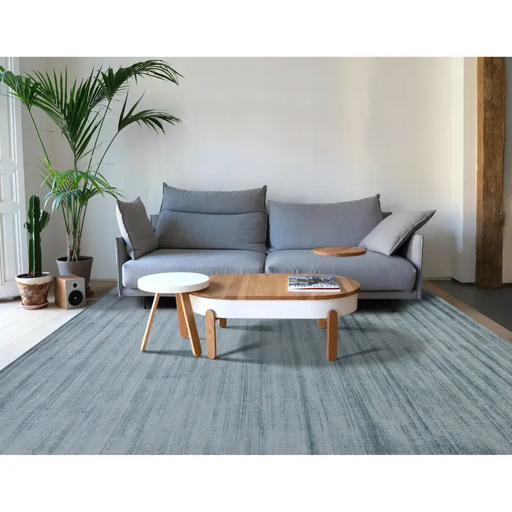 5' X 8' Light Blue And Dark Blue Striped Hand Woven Area Rug