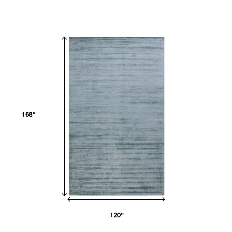 10' X 14' Light Blue And Dark Blue Striped Hand Woven Area Rug