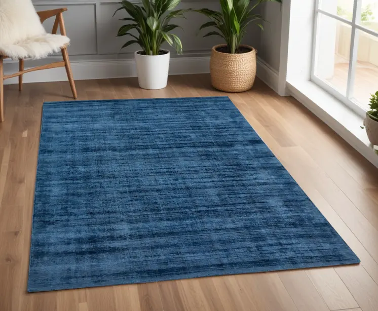 4' X 6' Dark Blue Striped Hand Woven Area Rug