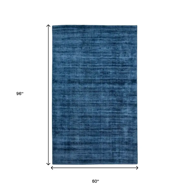 5' X 8' Dark Blue Striped Hand Woven Area Rug