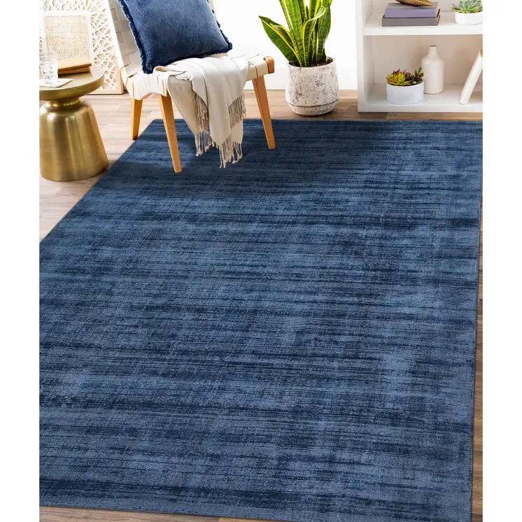 5' X 8' Dark Blue Striped Hand Woven Area Rug