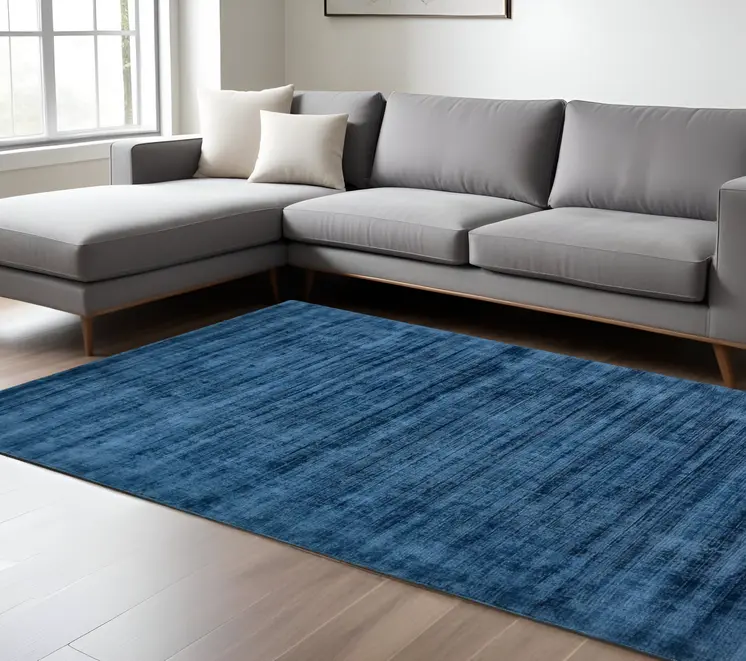 10' X 14' Dark Blue Striped Hand Woven Area Rug