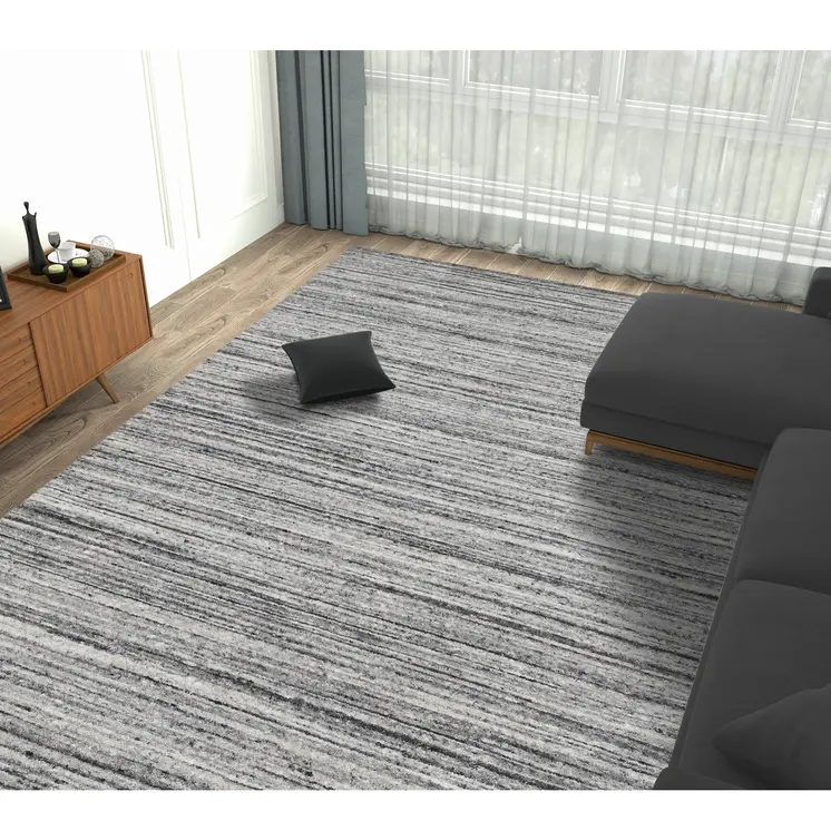 4' X 6' Ivory Gray And Black Wool Striped Hand Woven Area Rug