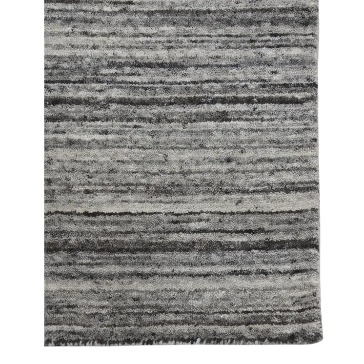 4' X 6' Ivory Gray And Black Wool Striped Hand Woven Area Rug