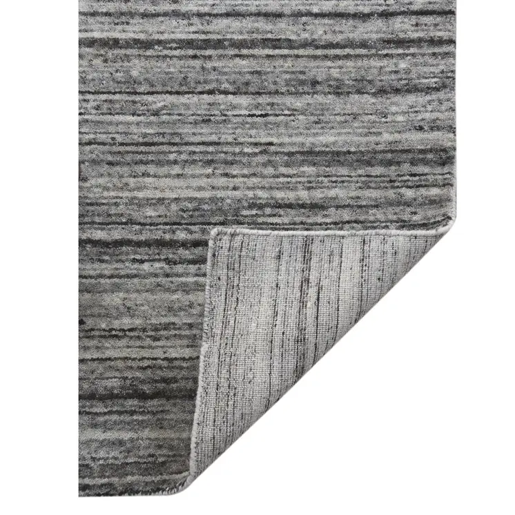 4' X 6' Ivory Gray And Black Wool Striped Hand Woven Area Rug