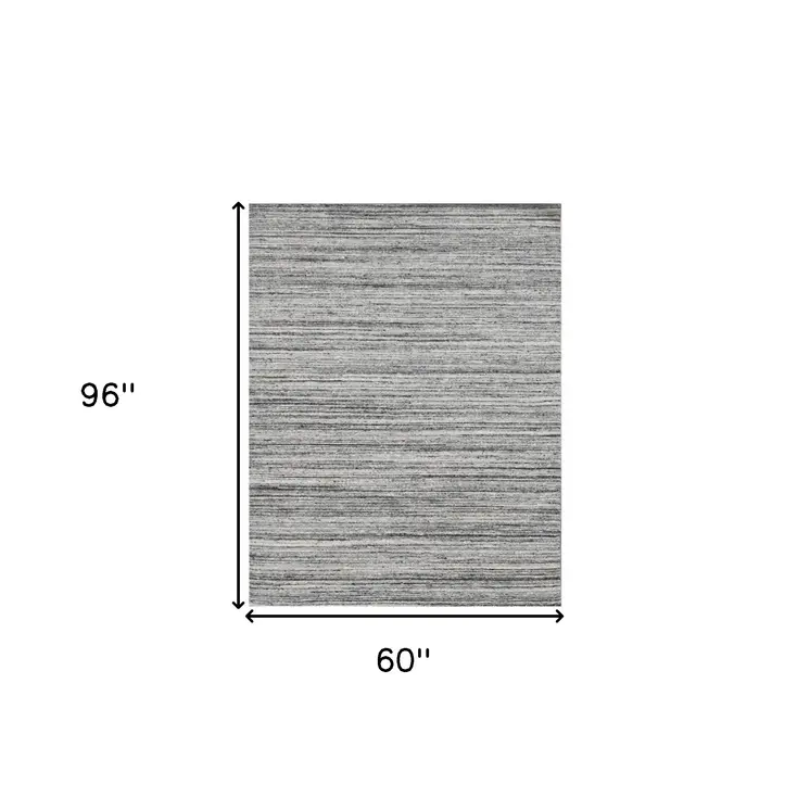 5' X 8' Ivory Gray And Black Wool Striped Hand Woven Area Rug