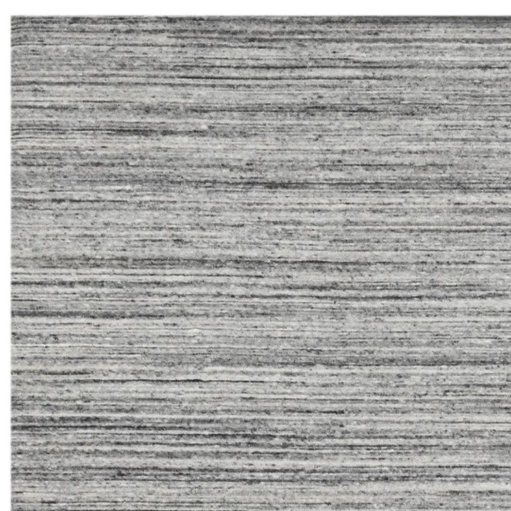 12' X 15' Ivory Gray And Black Wool Striped Hand Woven Area Rug