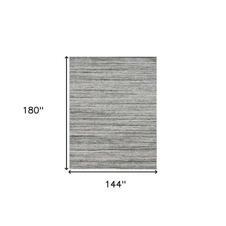 12' X 15' Ivory Gray And Black Wool Striped Hand Woven Area Rug