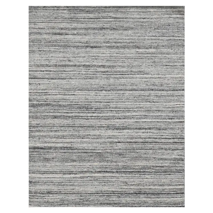 12' X 15' Ivory Gray And Black Wool Striped Hand Woven Area Rug