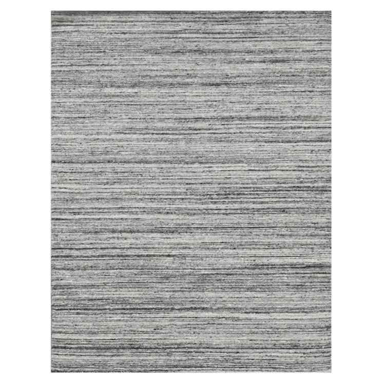 12' X 15' Ivory Gray And Black Wool Striped Hand Woven Area Rug