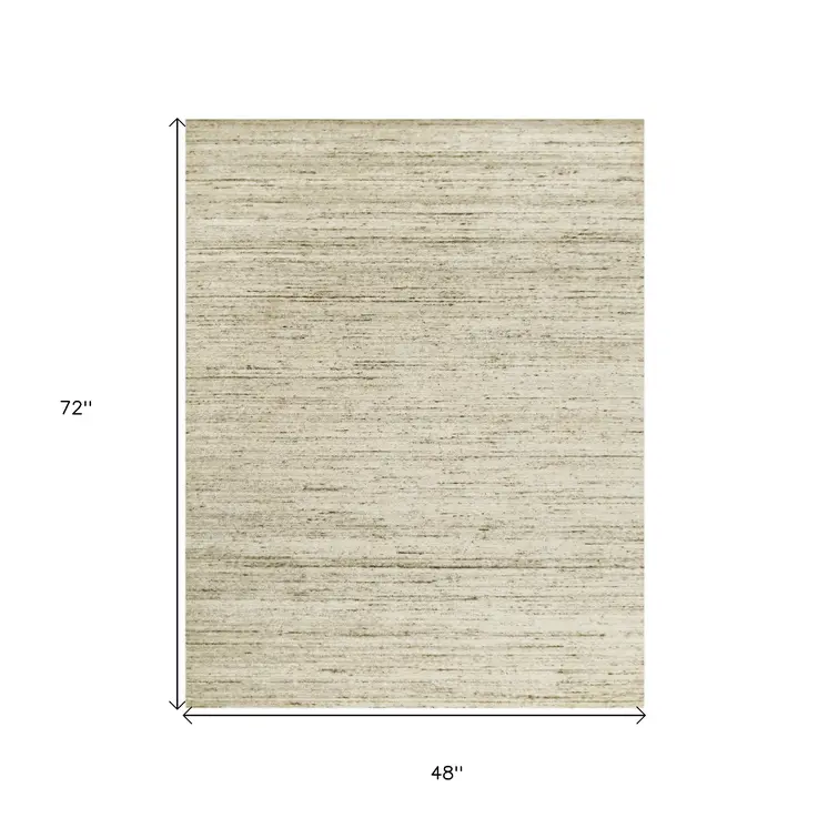 4' X 6' Ivory And Brown Wool Striped Hand Woven Area Rug