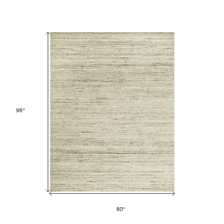 5' X 8' Ivory And Brown Wool Striped Hand Woven Area Rug
