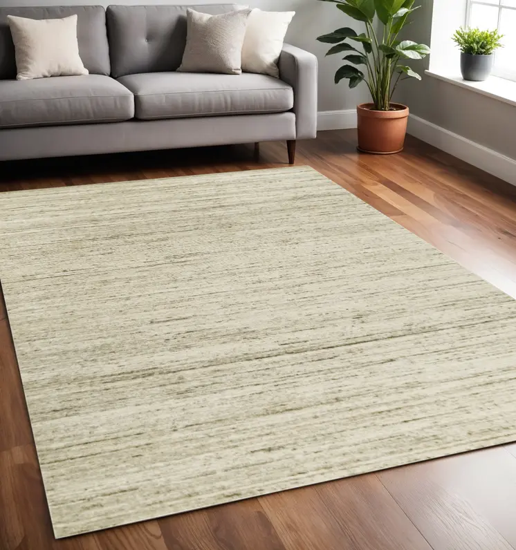 5' X 8' Ivory And Brown Wool Striped Hand Woven Area Rug