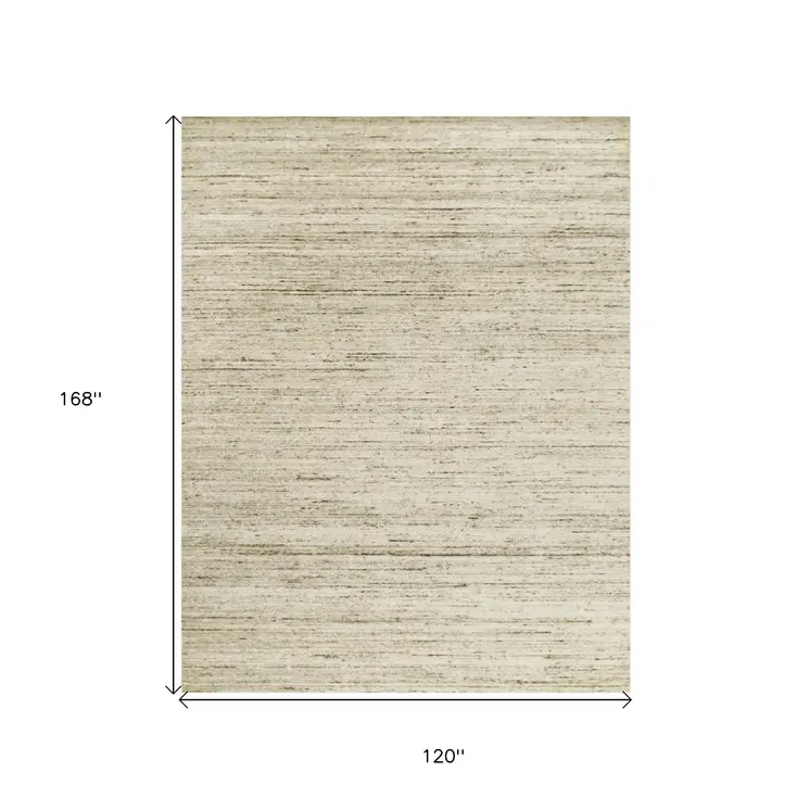 10' X 14' Ivory And Brown Wool Striped Hand Woven Area Rug