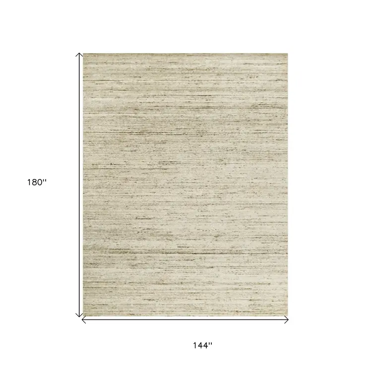 12' X 15' Ivory And Brown Wool Striped Hand Woven Area Rug