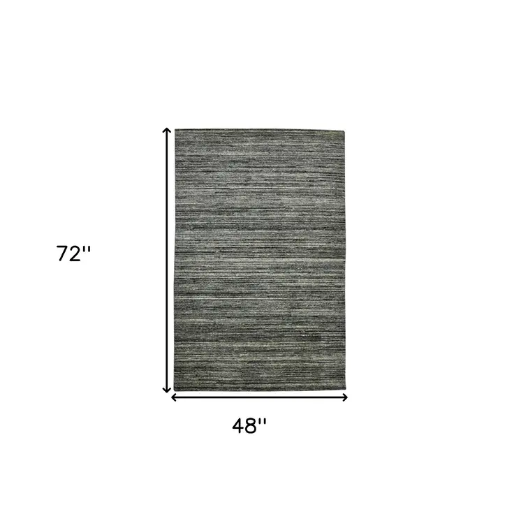 4' X 6' Gray And Black Wool Striped Hand Woven Area Rug